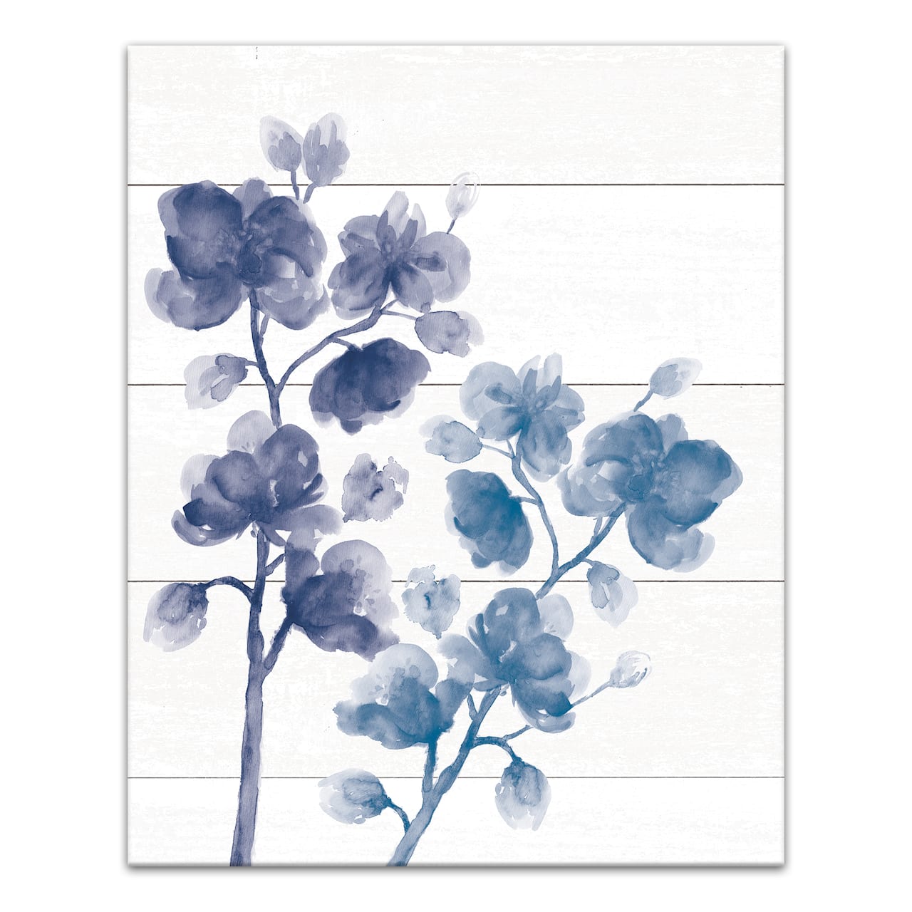 Blue Floral Shiplap 16 x 20 Canvas Wall Art